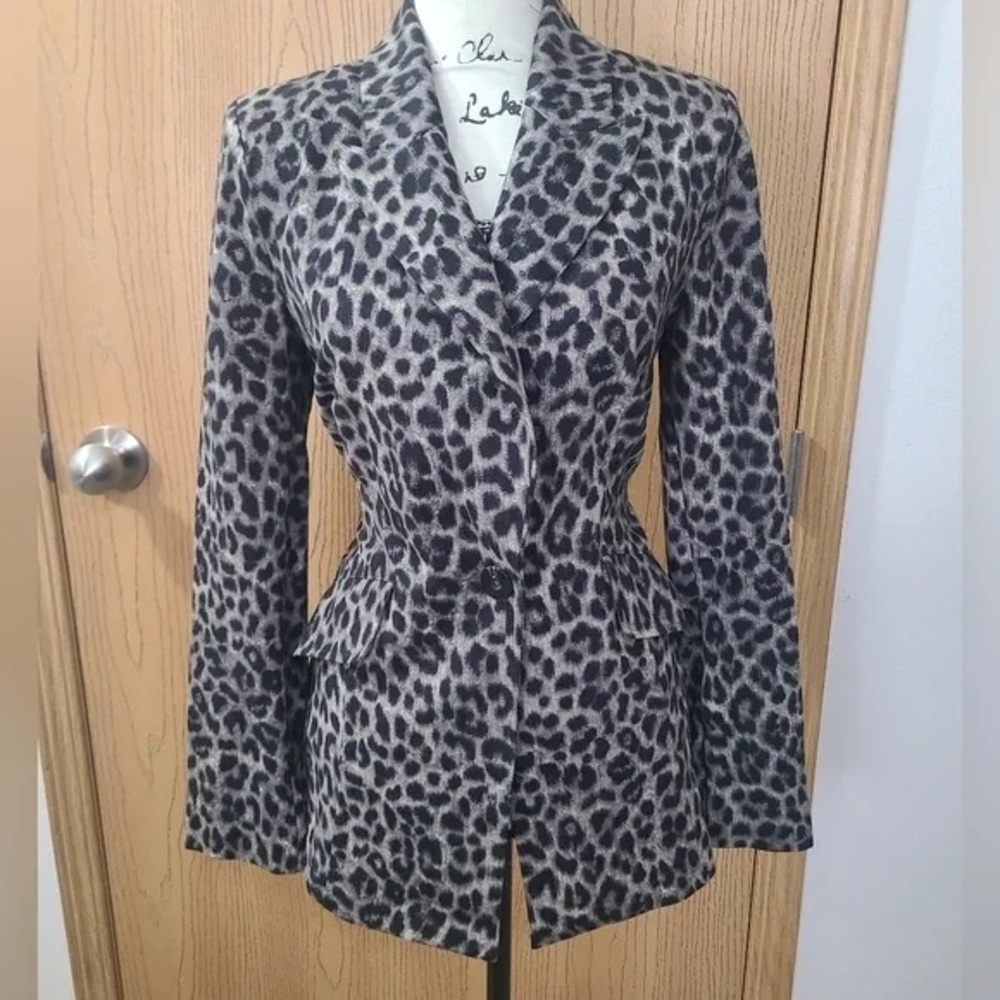 CAbi Leopard Print Blazer in Black and Gray
